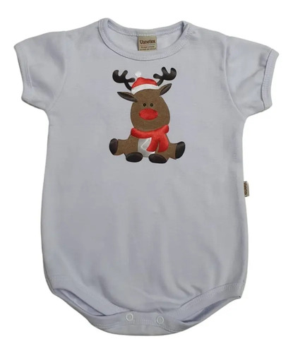 Body Bebê Natal Rena 100% Algodão Cor Branco Tamanho Body 2 Anos