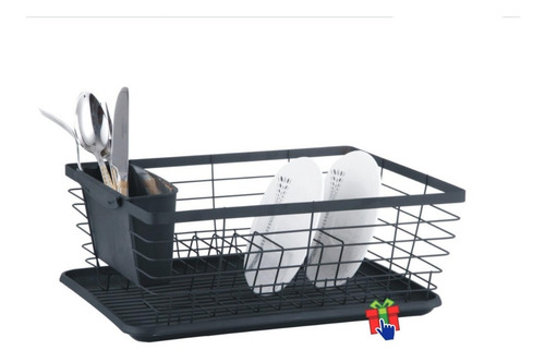 Secaplato Escurridor De Acero Negro Mate Bandeja Cubiertero