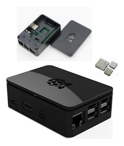 Case Oficial Black Para Raspberry Pi3b Com Dissipadores