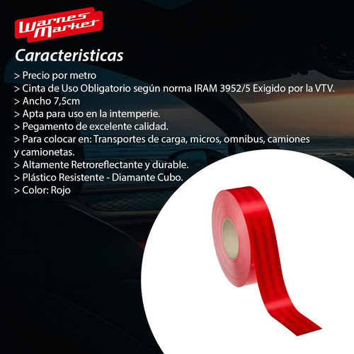 Imagen 2 de 7 de Cinta Reflectiva Roja Adhesiva Homologada Auto Camion Vtv