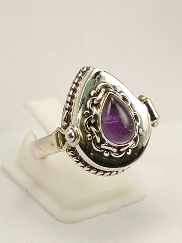 Anillo Plata Relicario Amatista Talla 8.5 Mod 19