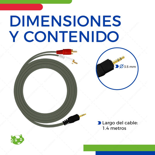 Cable Auxiliar Audio 3.5mm 2 Rca 1.40m Estéreo Audio Limpio