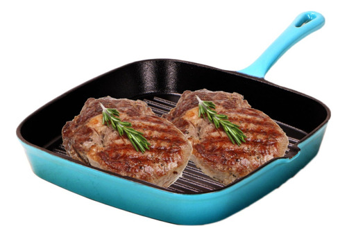 Plancha Bifera Esmaltada Grill Hierro De Fundición Con Mango