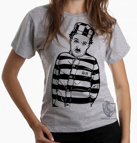 Blusa Baby Look Charlie Chaplin Ator Antigo Preso Prisão