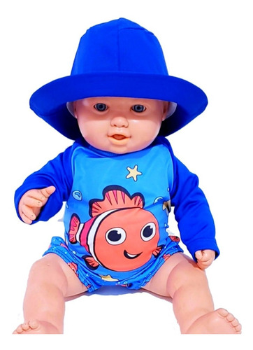 Conjunto Uv Infantil Proteção Solar Com Chapéu Bebê Praia