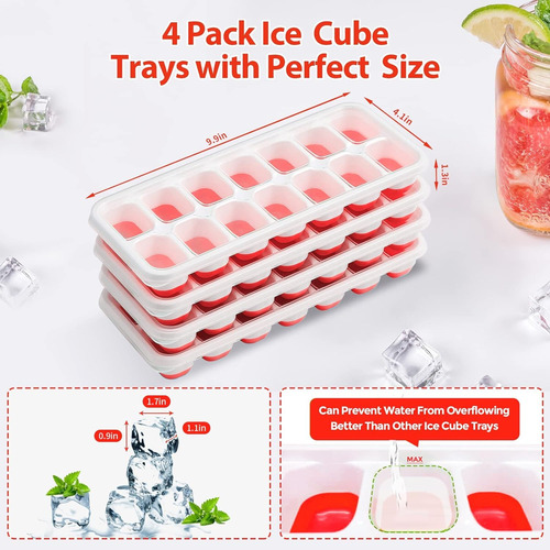 U Chef Moldes Para Cubitos De Hielo Con Tapa, Set De 4