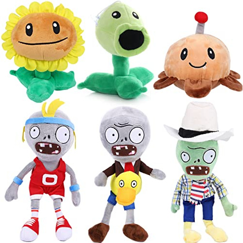 6 Pcs Plantas Y Zombis Peluche Girasol Vs Zombis Juguet...