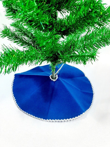 Saia Para Árvore De Natal Veludo Azul Com Prata | Parcelamento sem juros
