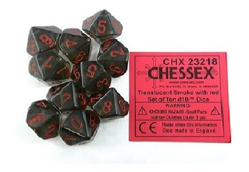 Dados De Rol Chessex Negro Translucido Con  Numeros Rojos