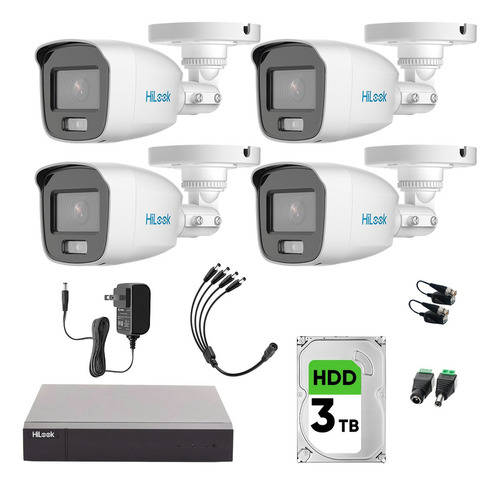 Hilook Kit de Camaras de Seguridad Exterior CV/A4-PLUS-SC+3TB Video Vigilancia TurboHD 1080p CCTV 4 Cámaras Bala ColorVu con Micrófono Integrado
