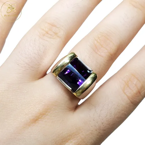 Anillo Plata Y Oro Con Piedra Grande Violeta