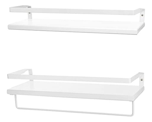 2 Estantes Flotantes Con Toallero 42cm (blanco)