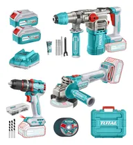 Comprar Kit Inalámbrico Total 20v Sin Carbones: Rotormartillo 4.5j + Atornillador Con Percutor 66nm + Amoladora 4.1\u002F2'' - Con 2 Baterías 5.0ah Litio-ion, Cargador, Accesorios Y Maletín - Tosli241183