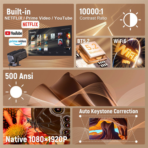 Proyector Portatil Hy320 Auto Keystone,500ansi Smart