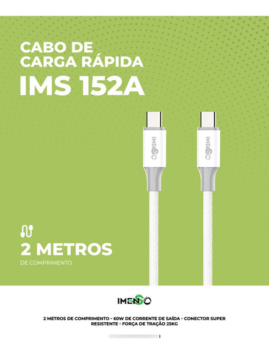 Cabo Imenso Ims-152a 60w 2m 5a Saída Type-c Para Type-c