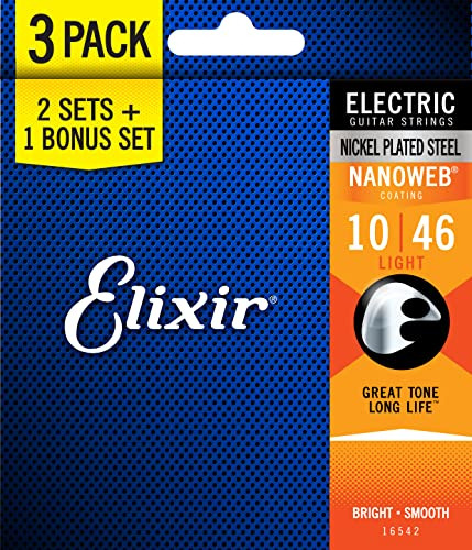 Cuerdas De Guitarra Eléctrica Elixir 16542, 3 Pack, Light