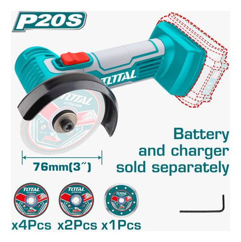 Mini Esmeril Angular 3  Inal. 20v Total Tools Tagli7601