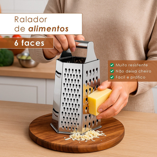 Ralador Manual 6 Faces Multiuso Original Inox 22cm