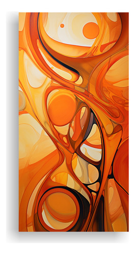 25x50cm Cuadro Abstracto Con Mucho Color Naranja Flores