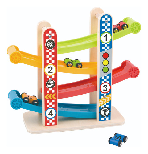 Pista Carrera De Autitos X 4 De Madera Didactico Tooky Toys Color Multicolor