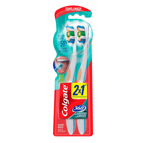 Imagen 1 de 3 de Cepillo dental Colgate 360º Limpieza Completa de la Boca suave pack x 2