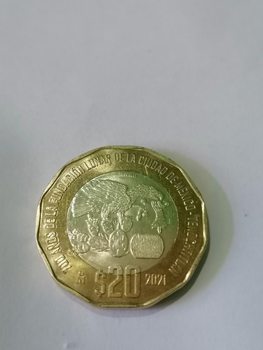 Moneda De 20 Pesos Dos Aguila's Tenochtitlan  