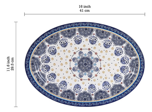 Plato 1 Pzs 40.6 Cms Cerámica Ensalada Ovalada Azul