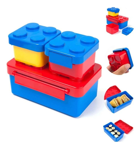 Loncheras Escolares Termicas Infantil Estilo Lego 3 Piezas