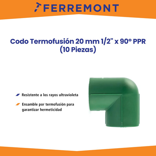 Codo Termofusión 1/2 X 90 Ppr (10 Piezas)