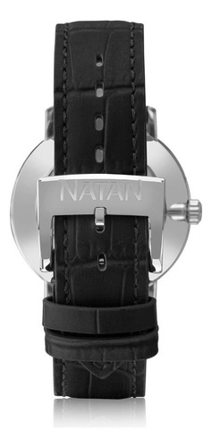 Relógio Natan Masculino Em Aço E Couro Legítimo Preto