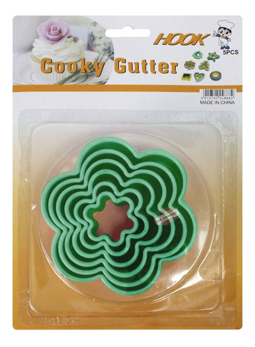 Set 5 Cortadores Galletas Decoracion Reposteria Molde Yp-880 Color Flor / Verde