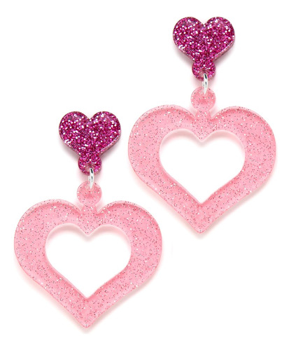 Pendientes De Corazón Brillante Rosa, Joyería Románt...