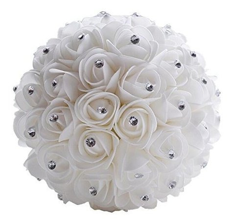 Boda Ramo Novia Dama Flor Artificial Flor Rosa Ramo Blanco N