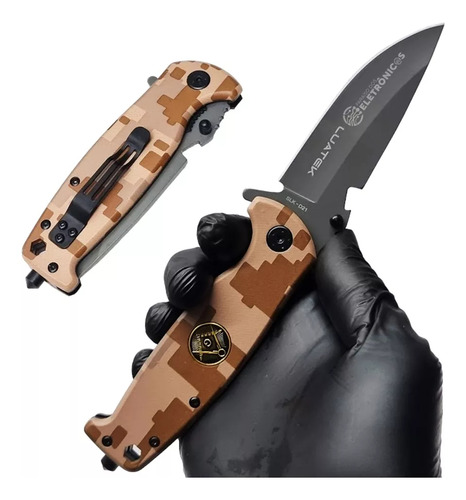 Canivete Camuflado Marrom Com + Quebra Vidros Slk-d2