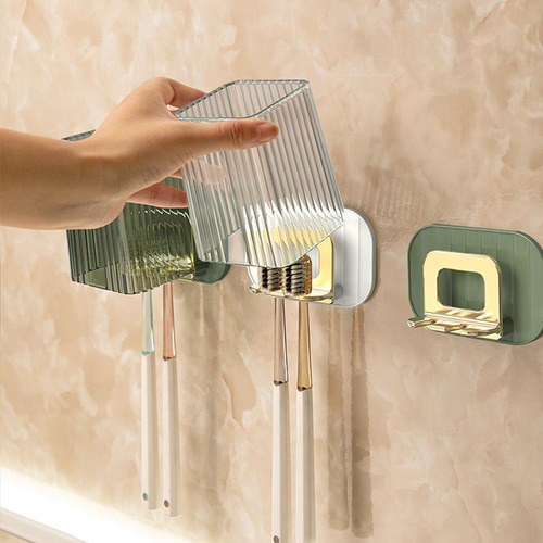 3 Soporte De Pared Para Cepillos De Dientes Con Taza Verde