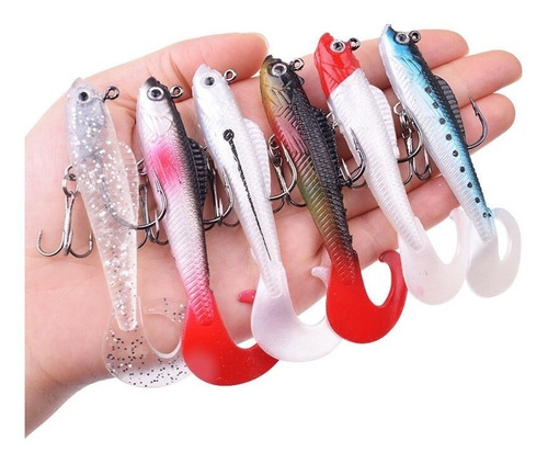 6 Señuelos Pesca Blando Tipo Pez Silicona 8,5cm 8,5g