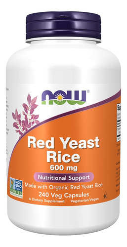 Now Supplements Red Yeast Rice 600 Mg Organico 240 Capsulas