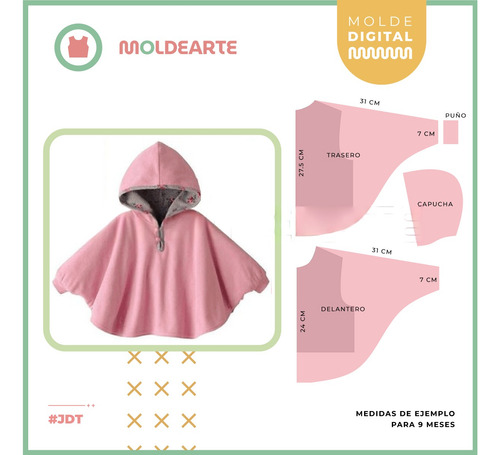 Moldearte Moldería Digital - Capa De Bebé - A4 - 5 Talles