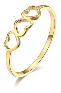 Sortija Anillo Promesa Corazón Triple Plata Enchapado Oro