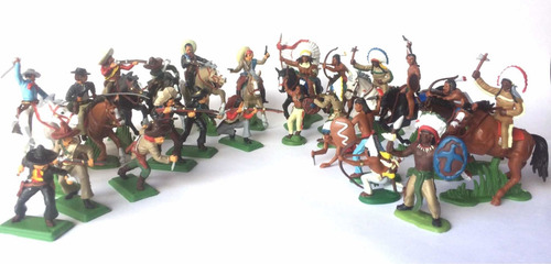 Indios Y Vaqueros A Caballo Soldaditos De Plástico