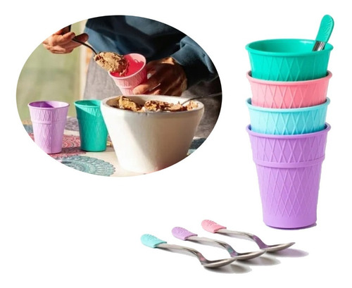 Vasos Set X4 Helado C/cuchara Helado Postre Festejo Envio