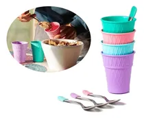 Comprar Vasos Set X4 Helado C\u002Fcuchara Helado Postre Festejo Envio