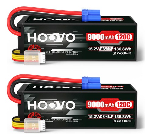 Hoovo Bateria Lipo 4s De 15.2 V, 9000 Mah, 120c, Carcasa Rig