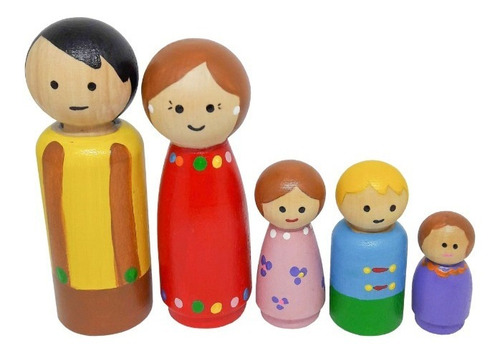Muñequitos Madera Tipo Peg Doll - Familia X 5