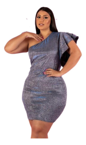 Vestido Curto De Lurex Plus Size Mula Manca Com Babados