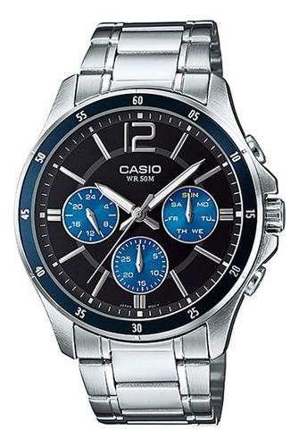 Reloj Casio Hombre Mtp-1374d Colores Surtidos/relojesymas Correa Plateada Bisel Negro Fondo Azul 2a