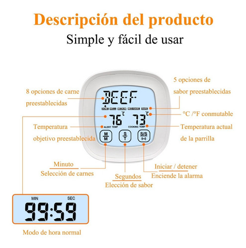Termometros De Cocina Pantalla Táctil Impermeable P Barbacoa