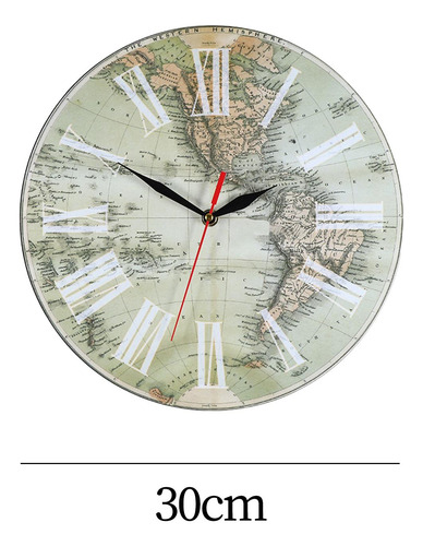 Mapa Del, Reloj De Pared Redondo De 30cm, Puntero De Metal