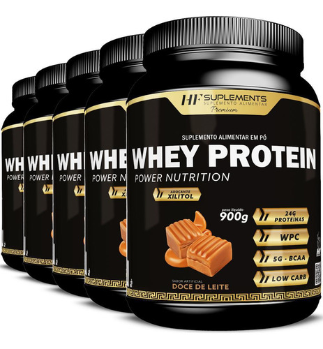 Kit 5x Whey Protein Power Nutrition Doce De Leite 900g