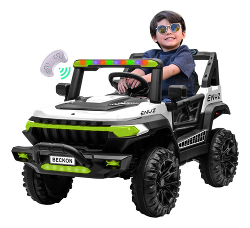 Camioneta Montable Eléctrico Con Control Remoto Para Niña Niño Con Asientos De Piel Carro Todo Terreno Bcx-7 Verde Águila Enyz Led Neon Y Muticolor Música Bluetooth Edades De 2 A 5 Años